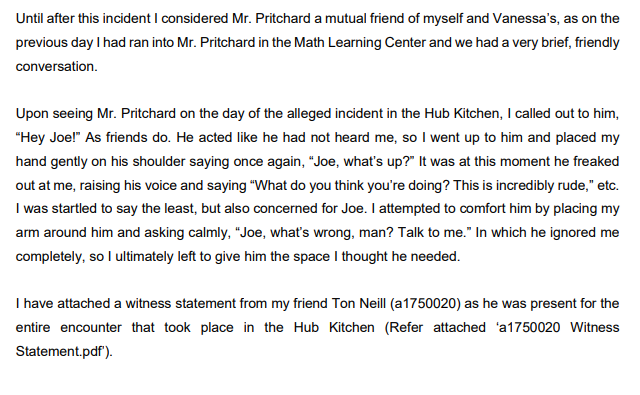 Defendant's response to Joseph Pritchard's false incident report part 1